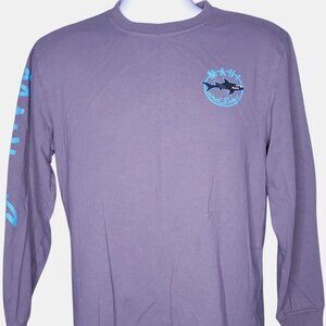 Maui And Sons Mens Long Sleeve T-Shirt M Shark Logo Gray Fitted